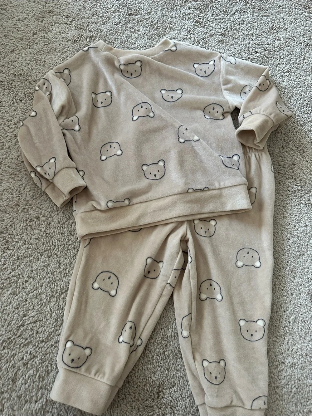 Carter's Beige Bear Print Fleece Pajama Set - Picture 1 of 2